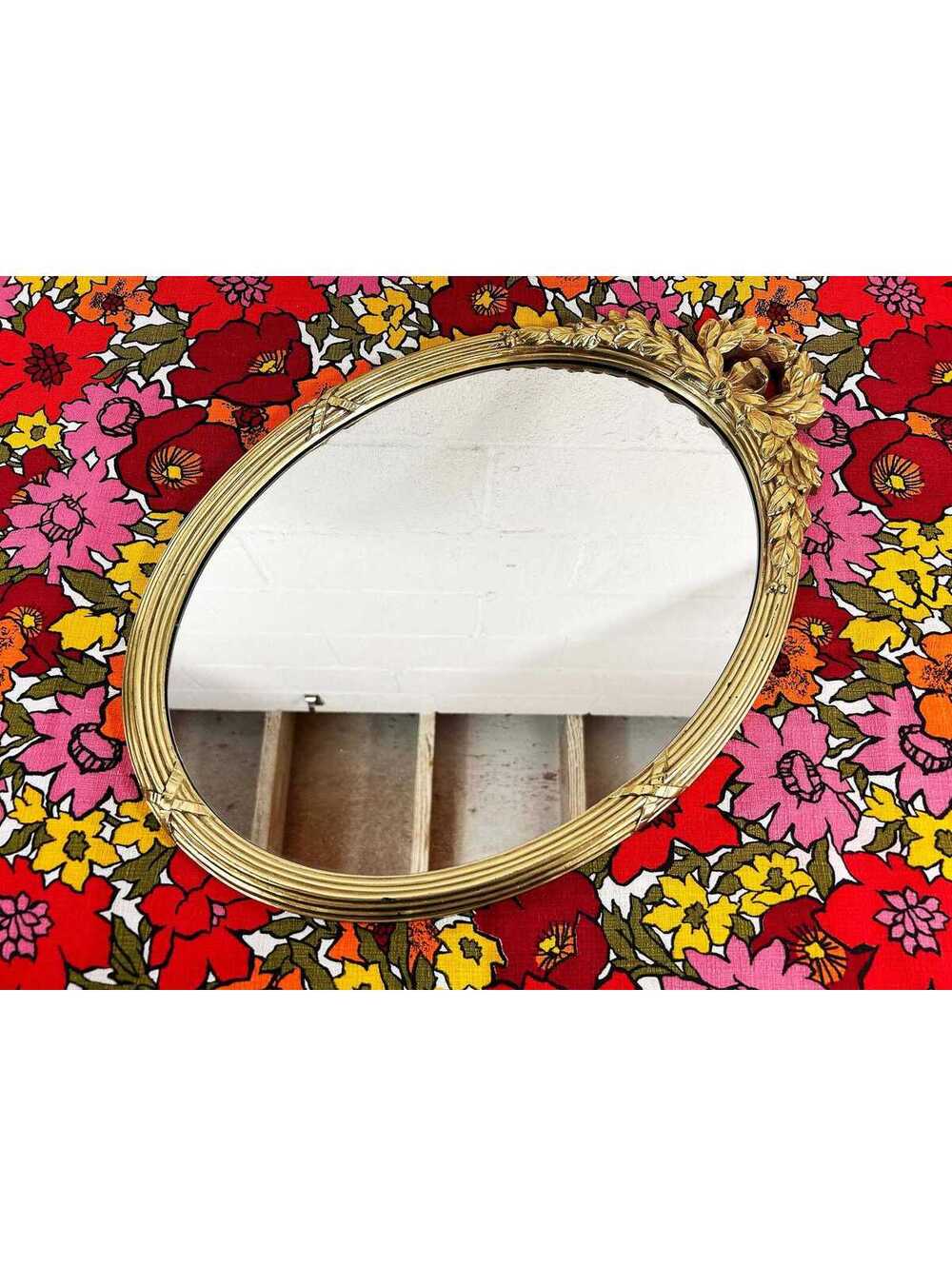 Vintage Syroco Oval Mirror Regency Gold Plastic Frame Neoclassical Floral 1980s